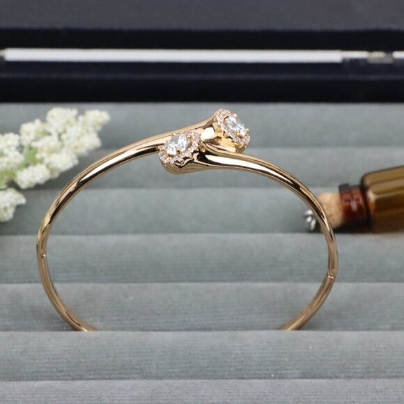 Rose Gold Bangle with Dual Crystal Accents, XPBL0578 - Picture 11 of 12